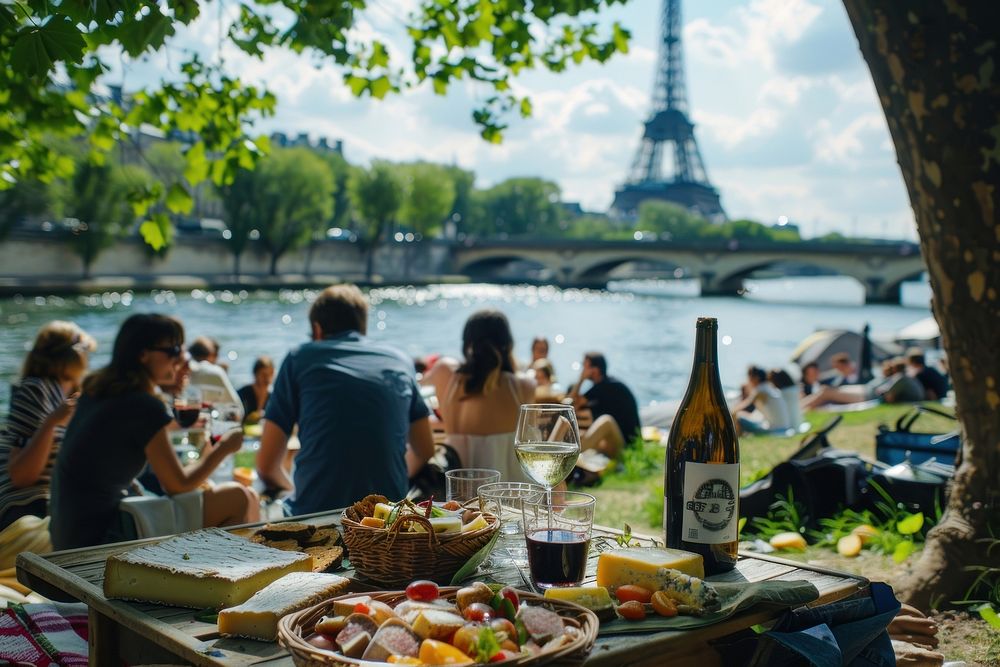 Leisurely picnic along the Seine transportation countryside accessories.