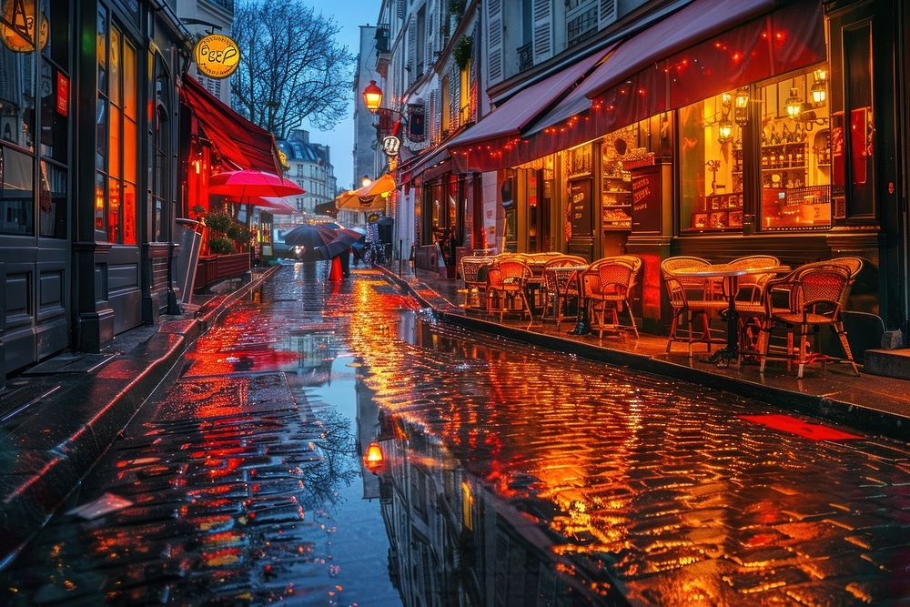 Paris in the rain street person urban.