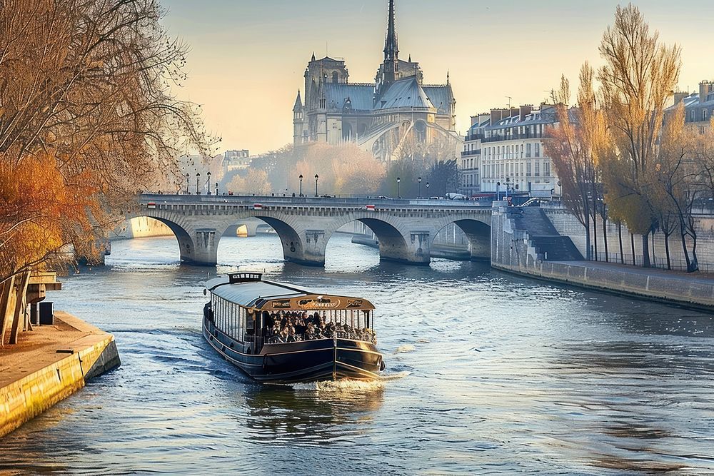 Elegant banks of the Seine bridge transportation landmark.