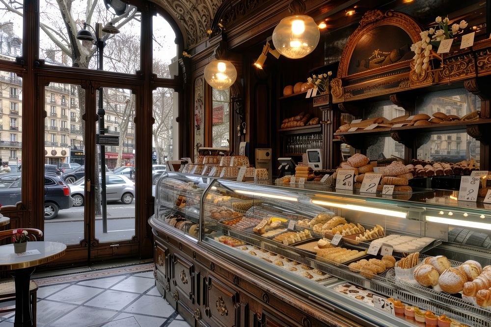 Traditional Parisian bakery display bread transportation.