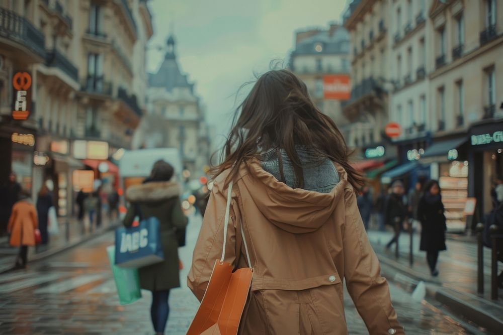 Parisian holding shopping bag walking accessories pedestrian.