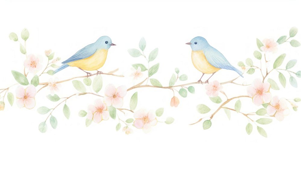Birds with flowers as divider watercolor painting bluebird animal.