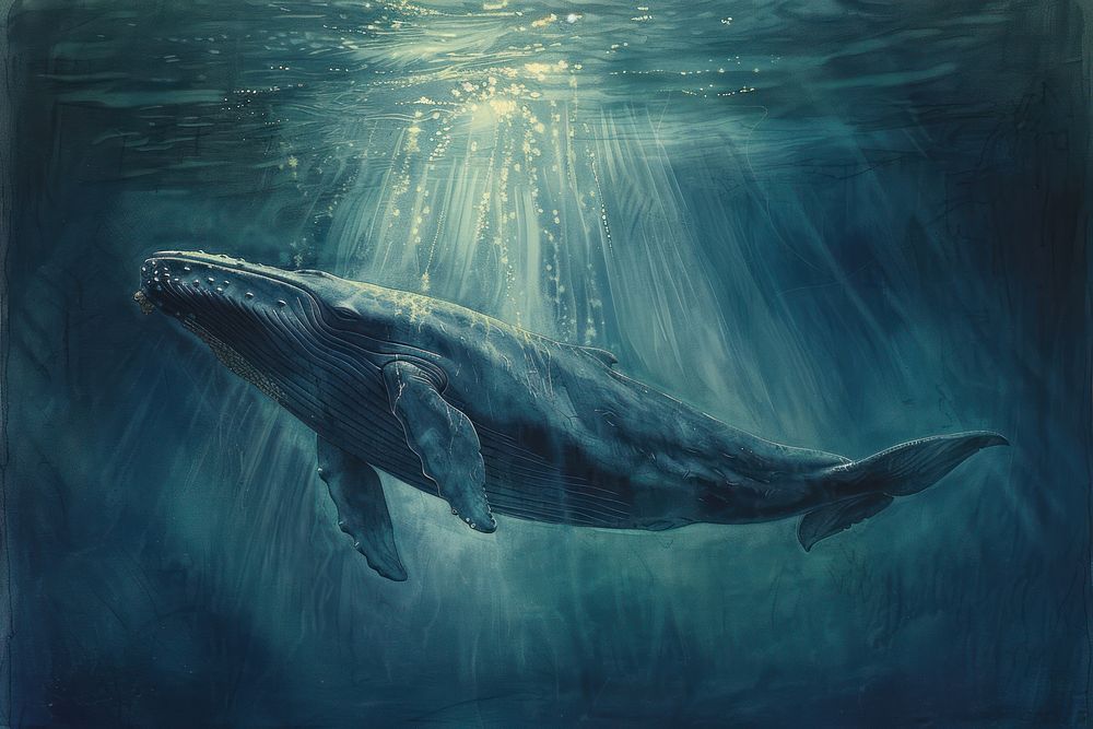 Blue Whale under water whale animal mammal.