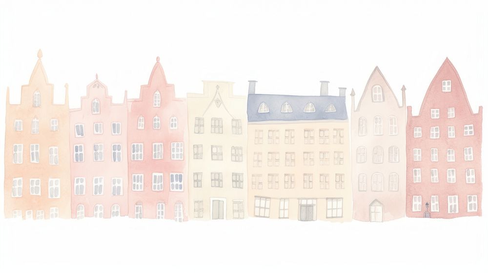 Buildings as divider watercolor architecture neighborhood illustrated.