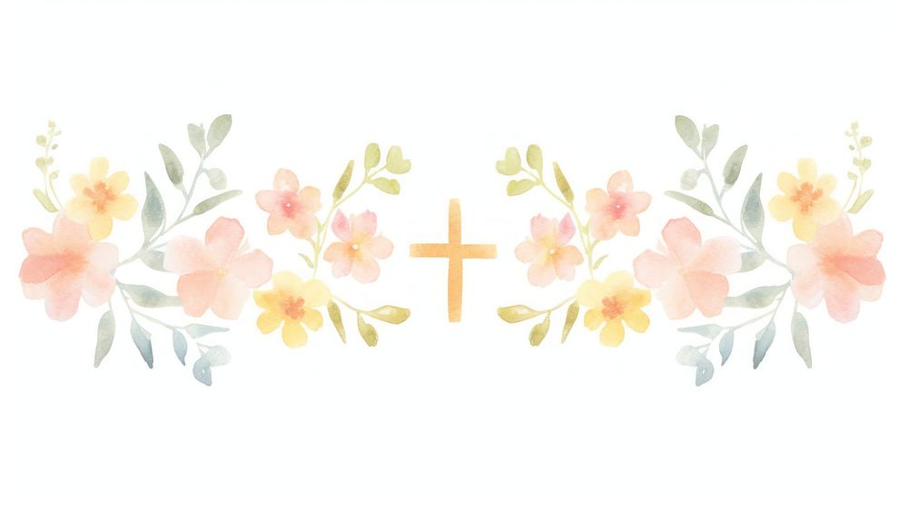 Crosses with flowers as divider watercolor graphics outdoors pattern.