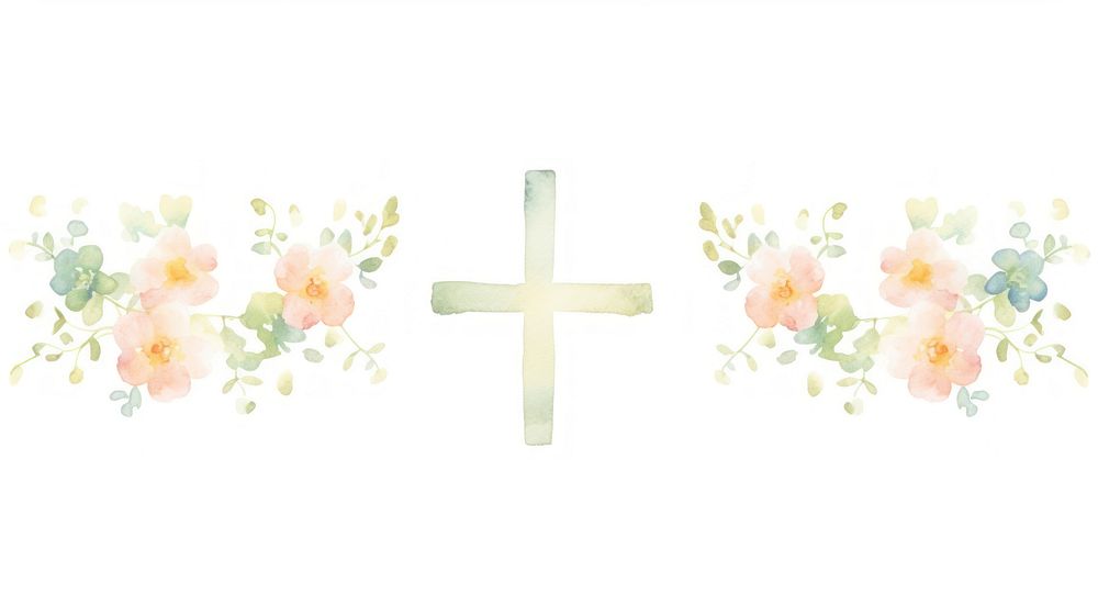 Crosses with flowers as divider watercolor graphics blossom pattern.