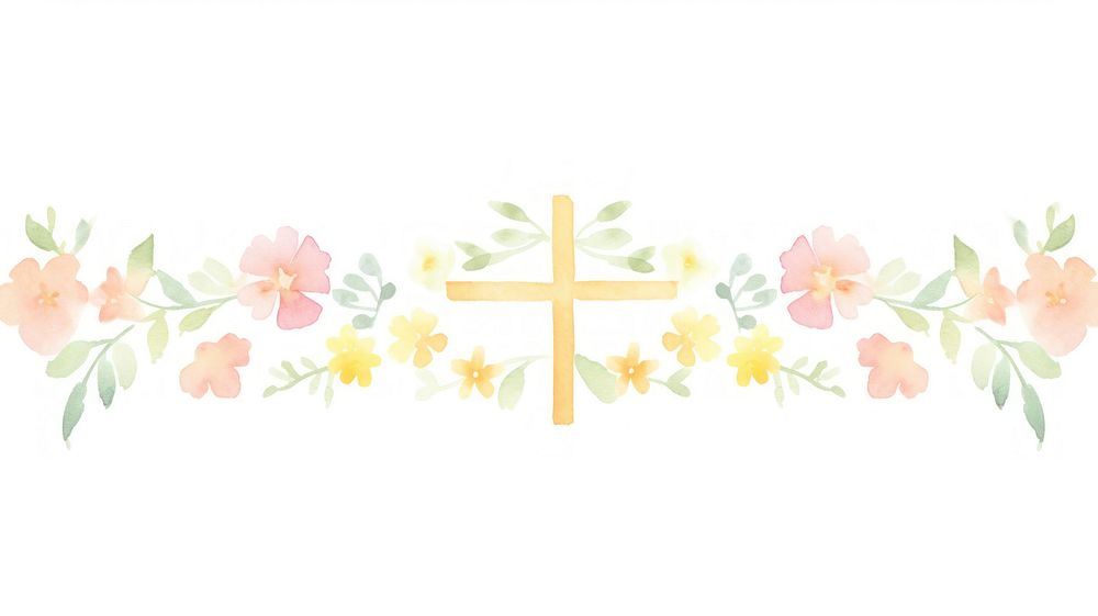 Crosses with flowers as divider watercolor graphics pattern blossom.