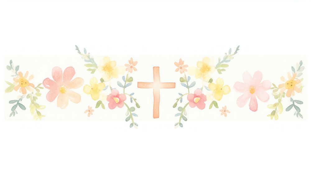 Crosses with flowers as divider watercolor graphics outdoors pattern.