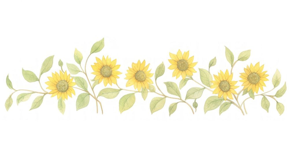 Sunflower bouquet as divider watercolor asteraceae blossom pattern.