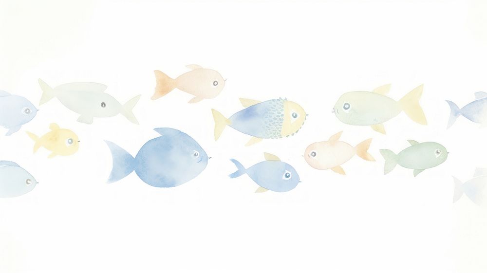 Fishes with bubble as divider watercolor animal sea life.