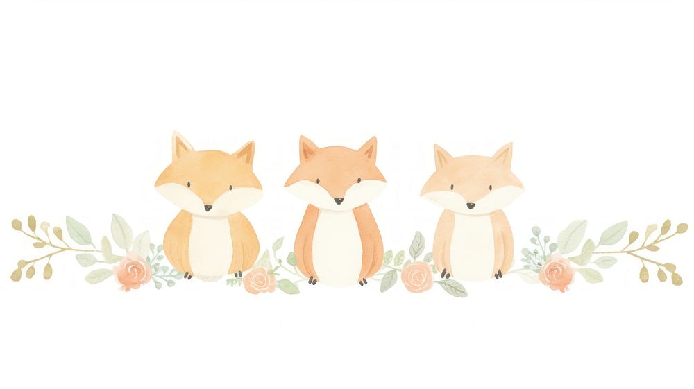 Foxes with flowers as divider watercolor animal mammal people.