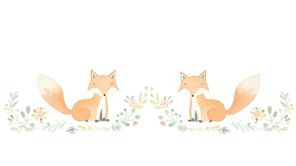 Foxes with flowers as divider watercolor wildlife pattern animal.