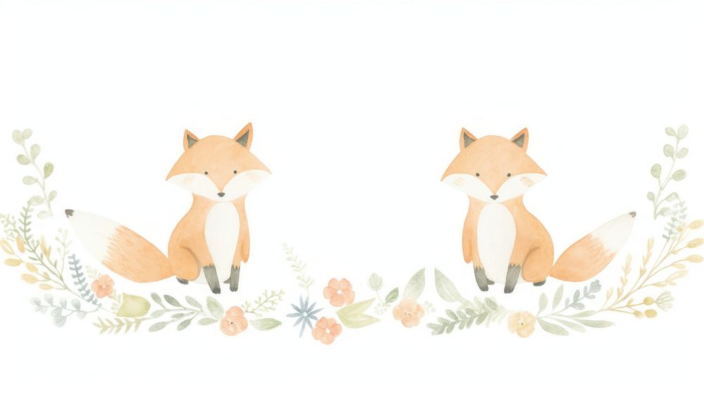 Foxes with flowers as divider watercolor illustrated painting cutlery.