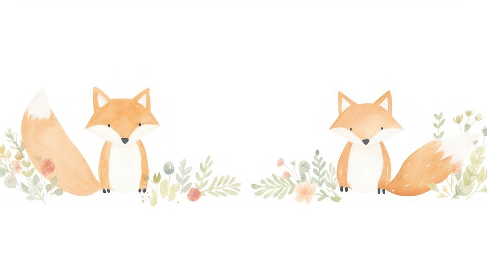 Foxes with flowers as divider watercolor illustrated outdoors drawing.
