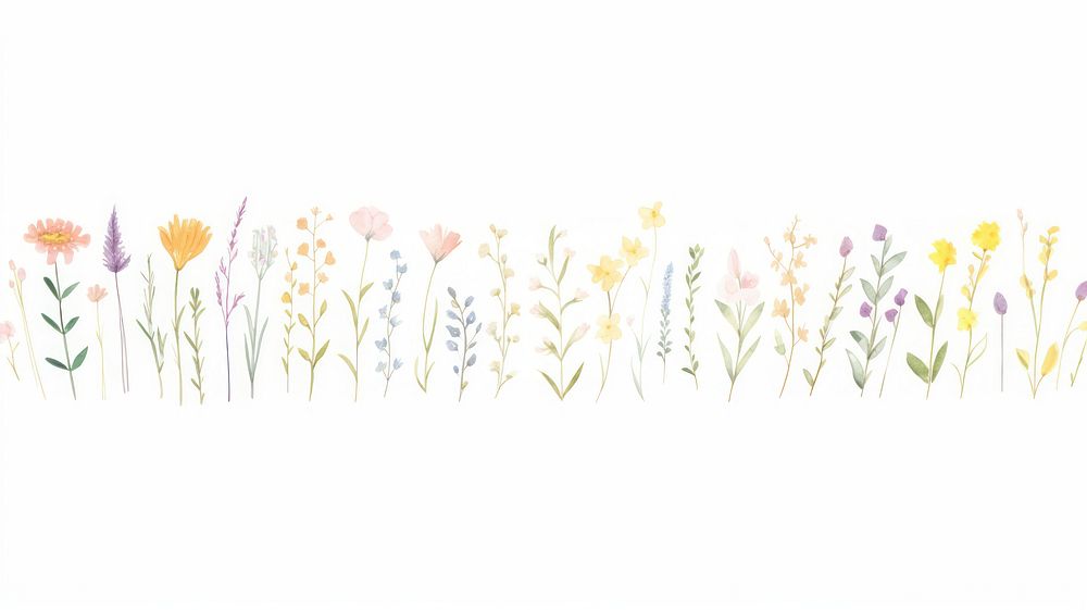 Flowers as divider watercolor asteraceae graphics pattern.