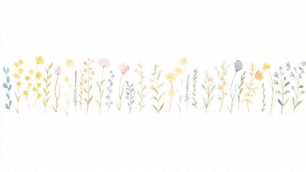 Flowers as divider watercolor graphics outdoors pattern.