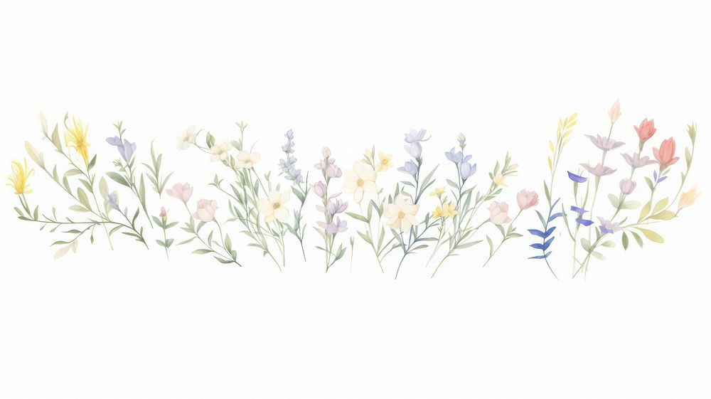 Flowers as divider watercolor illustrated embroidery graphics.