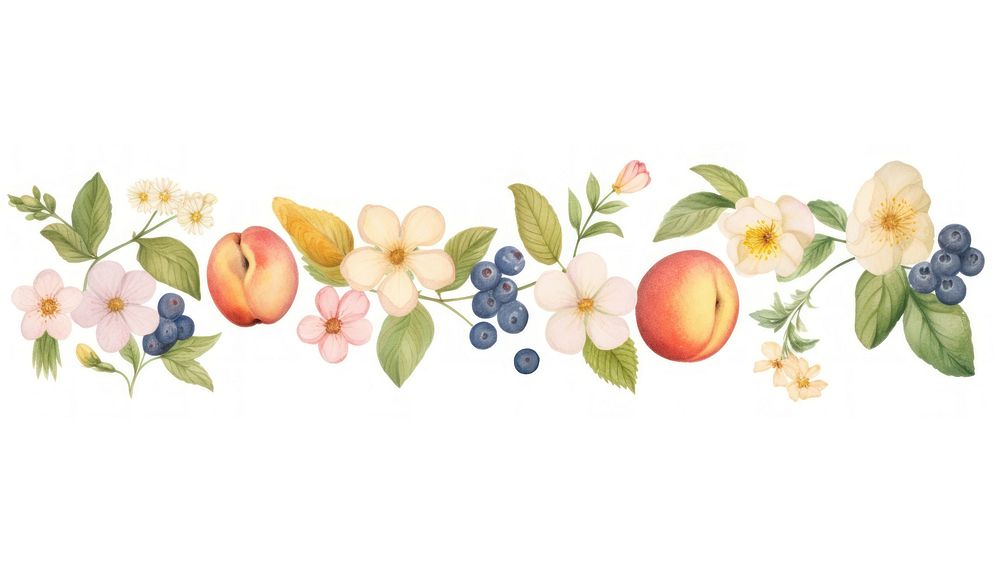 Fruits with flowers as divider watercolor produce plant peach.