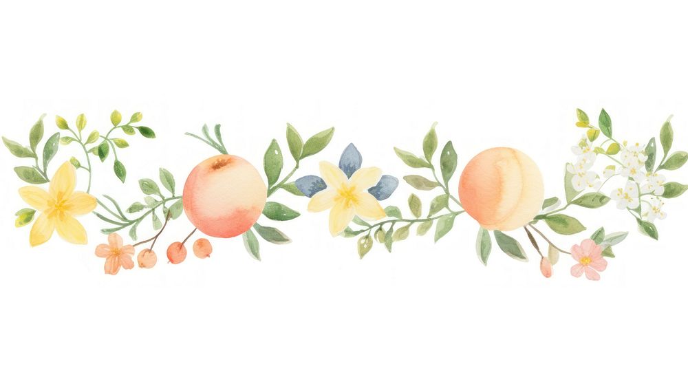 Fruits with flowers as divider watercolor grapefruit produce plant.