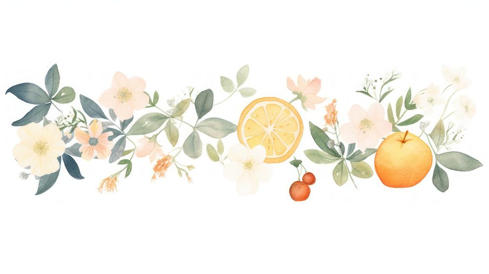Fruits with flowers as divider watercolor grapefruit produce orange.