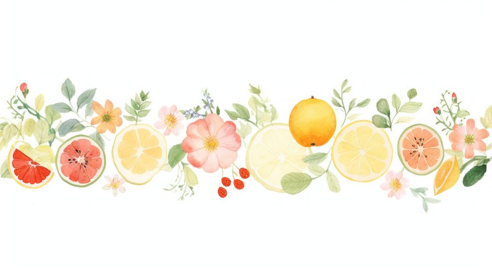 Fruits with flowers as divider watercolor grapefruit produce orange.