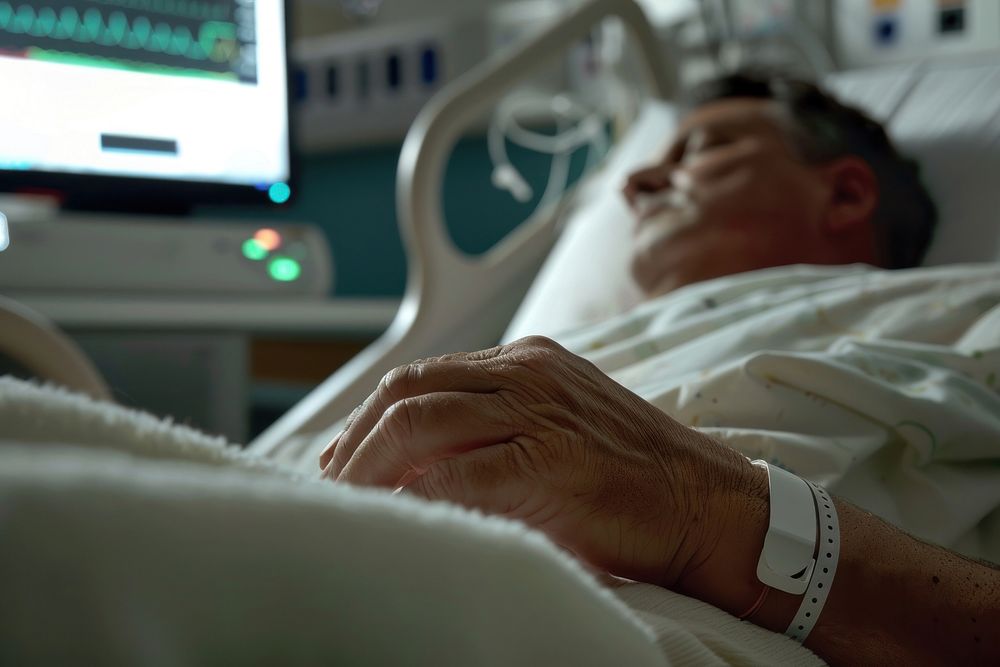 Patient Sleeps on the Bed hospital monitor finger.
