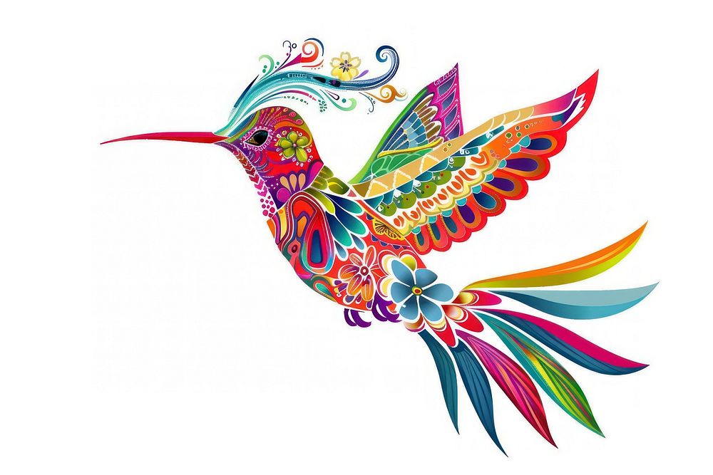 Mexican colorful hummingbird pattern art graphics.