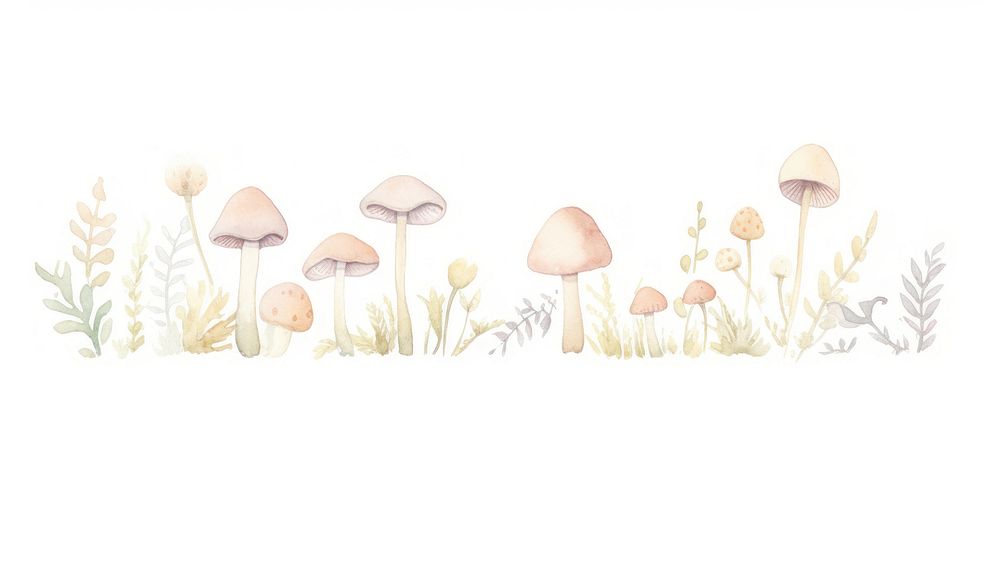 Mushrooms with flowers as divider watercolor amanita fungus agaric.