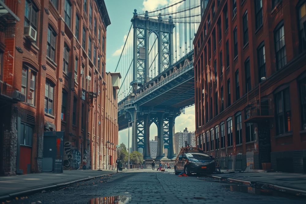 New York City building bridge alley.