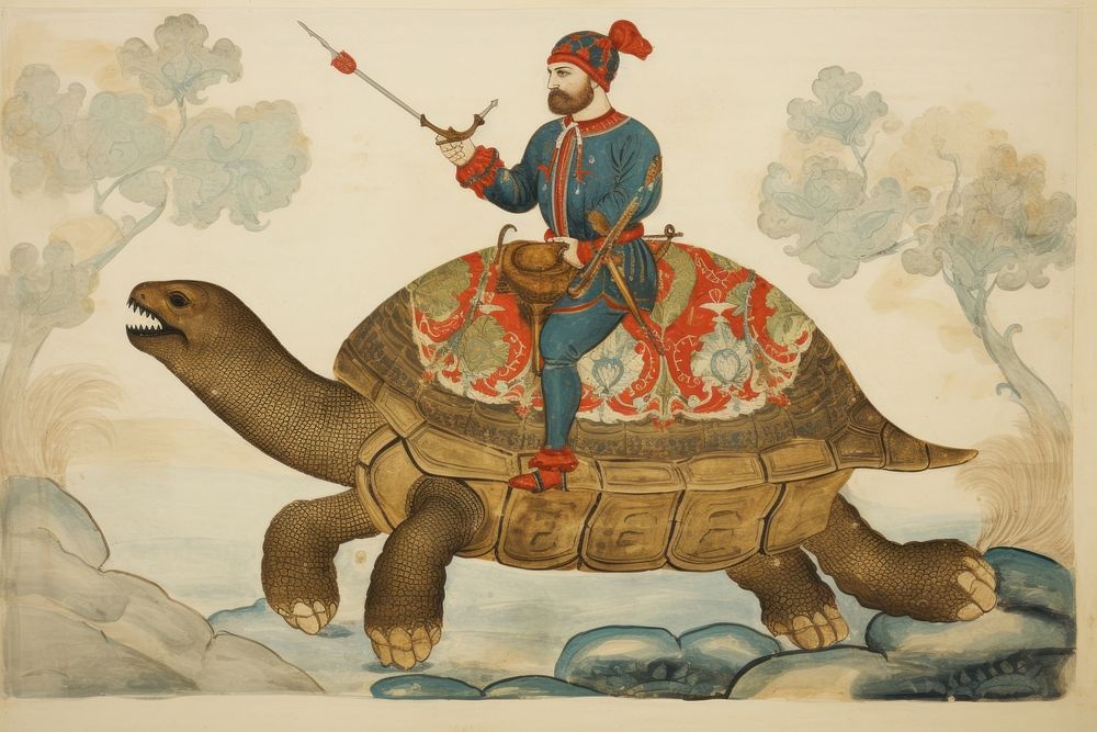Man on a turtle painting animal adult.
