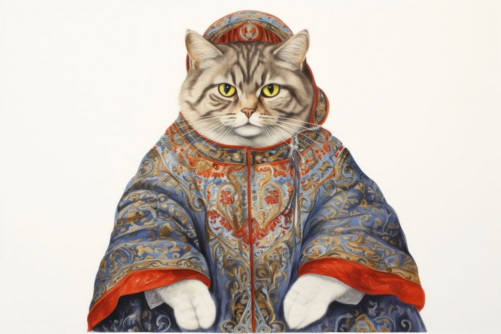 Cat in sultan cloth painting animal mammal.