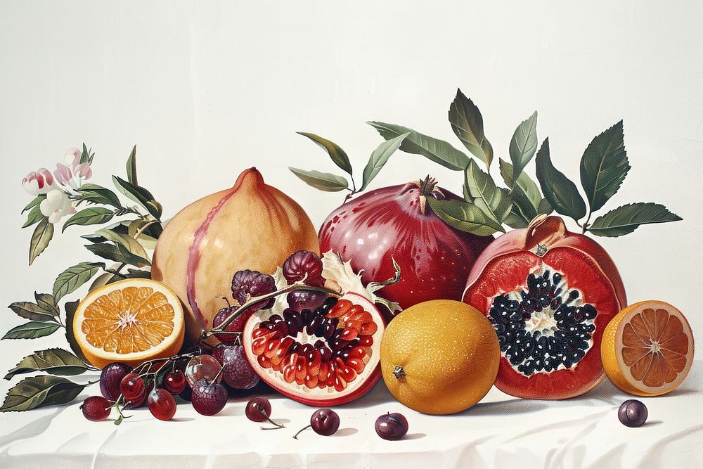 Fruit pomegranate grapefruit painting.