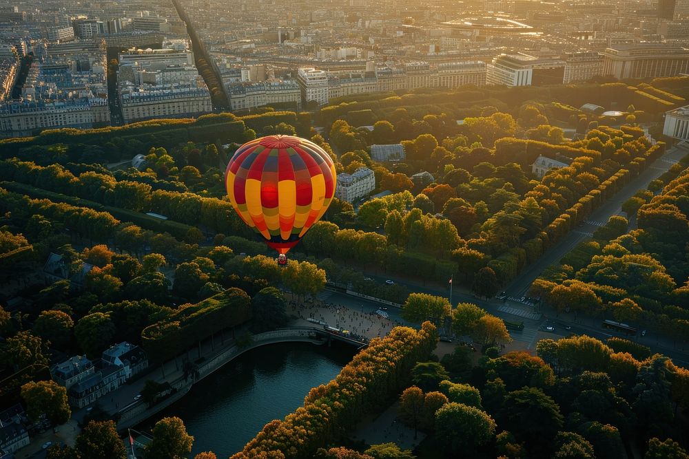 Beauty of Paris from above balloon hot air balloon transportation.