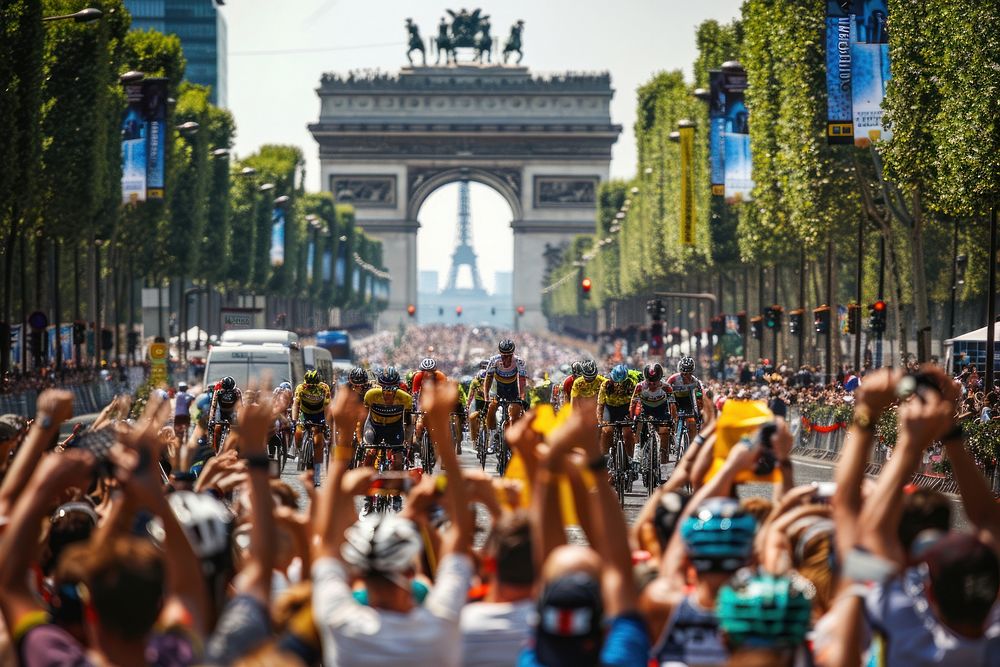 Tour de France cyclist transportation automobile.