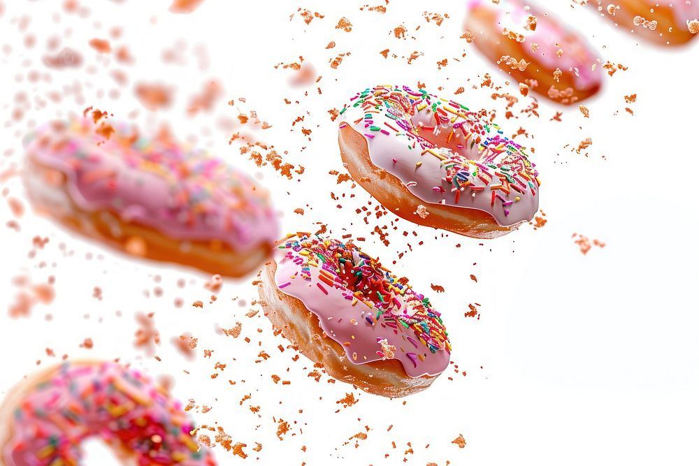 Donuts with sprinkles flying donut confectionery dessert.