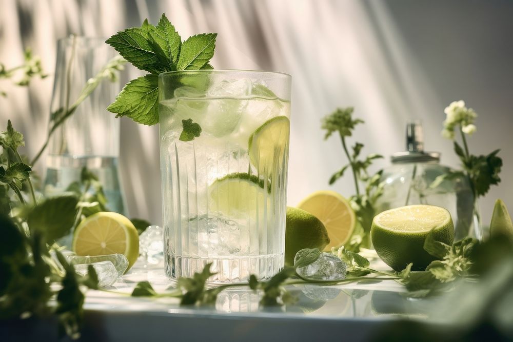 Gin cocktail beverage lemonade.