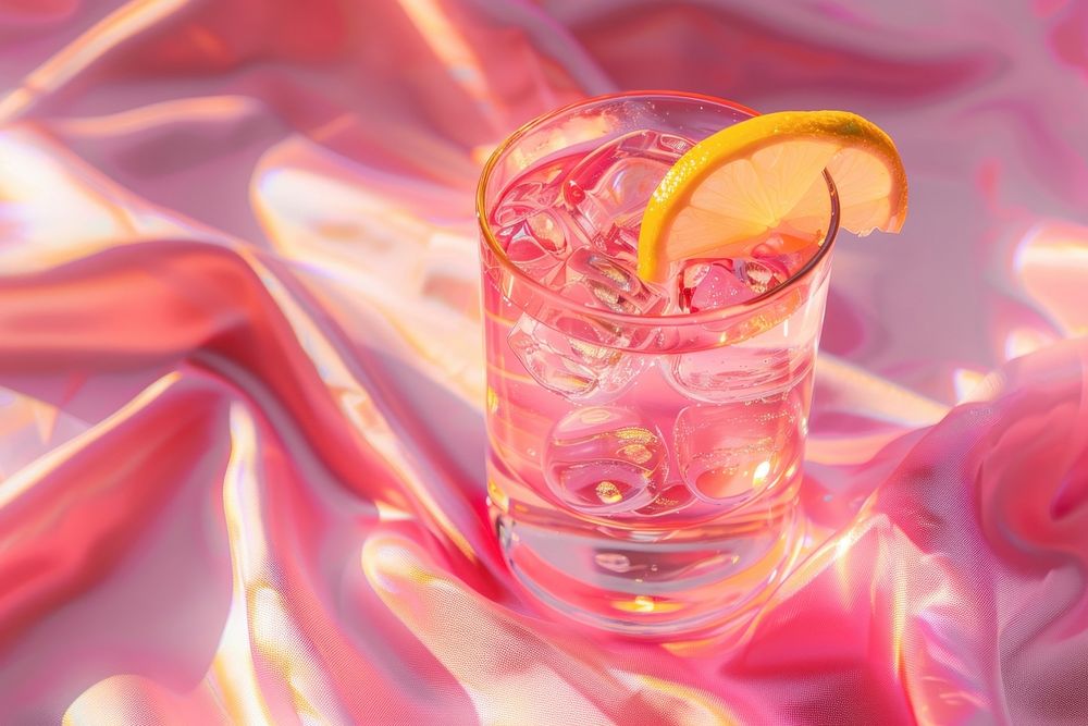 Pink drink with a slice of lemon cocktail medication beverage.