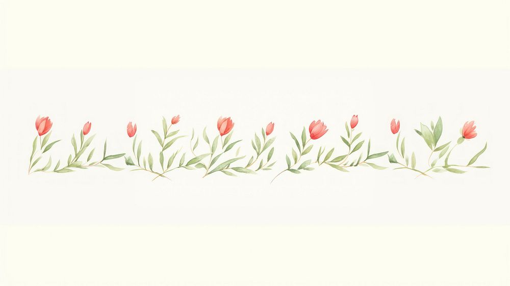 Red flower buds as divider watercolor embroidery graphics painting.