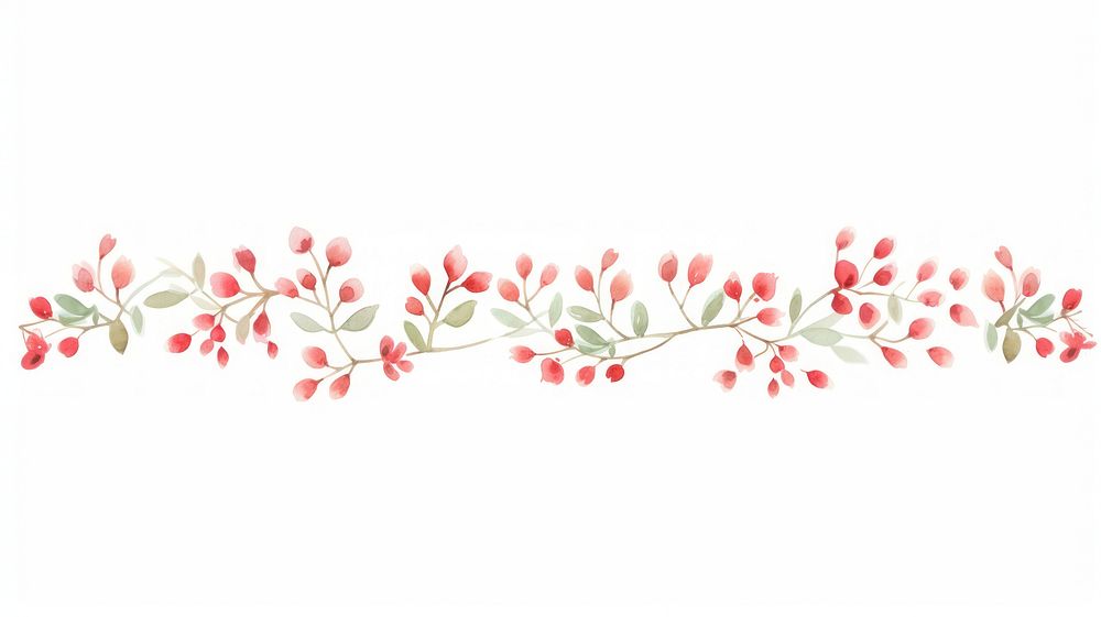 Red flower buds as divider watercolor graphics pattern blossom.