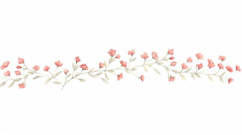 Red flower buds as divider watercolor embroidery graphics pattern.