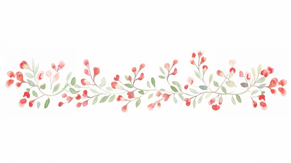 Red flower buds as divider watercolor graphics pattern blossom.