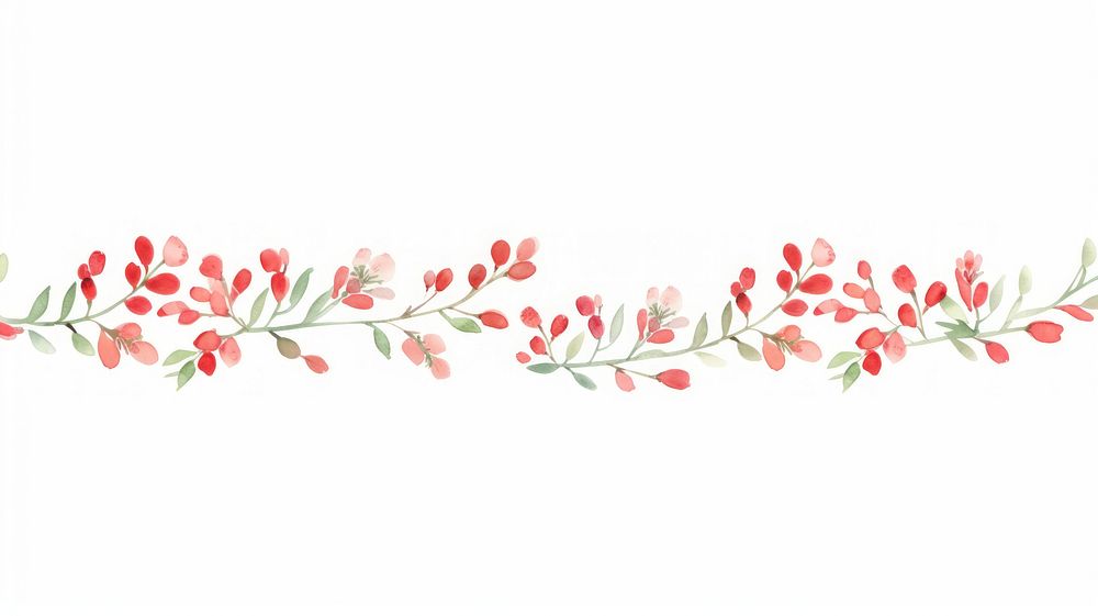 Red flower buds as divider watercolor embroidery graphics pattern.