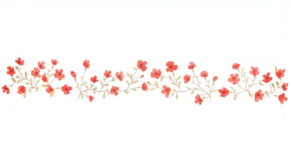 Red flowers as divider watercolor embroidery graphics pattern.