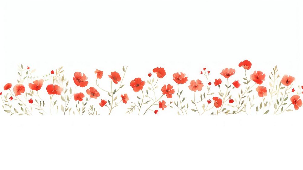 Red flowers as divider watercolor graphics pattern blossom.