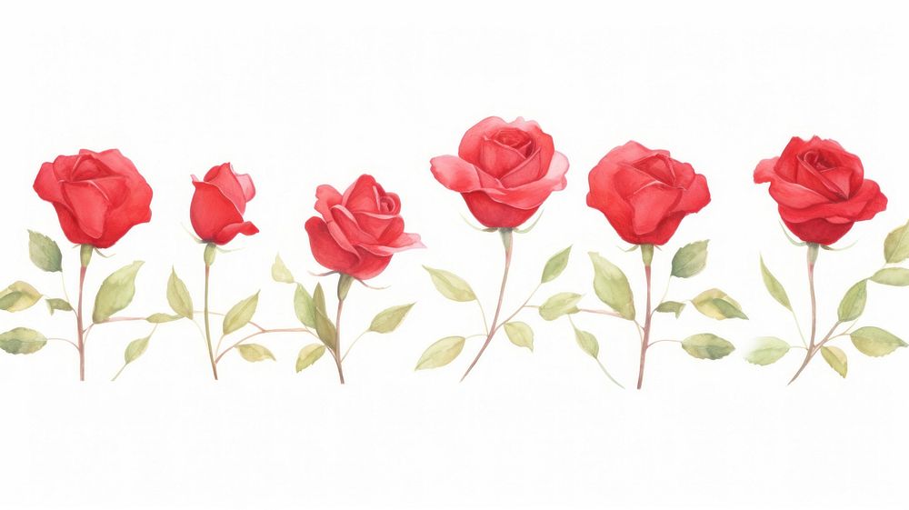 Red roses as divider watercolor blossom flower plant.