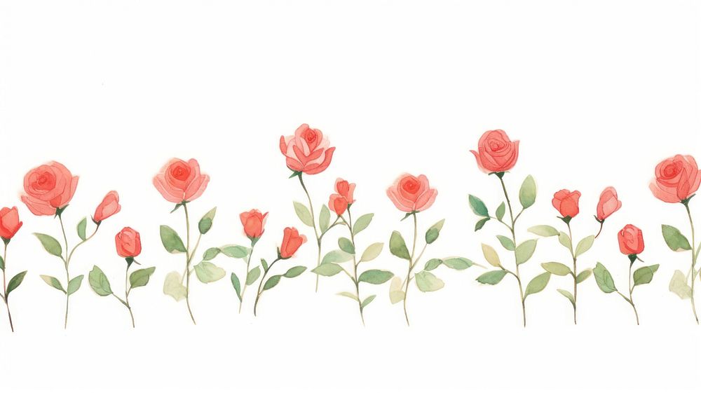 Red roses as divider watercolor graphics painting blossom.