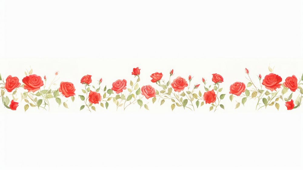 Red roses as divider watercolor carnation graphics pattern.