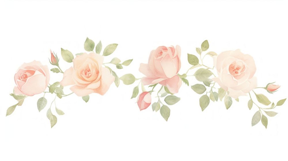 Roses as divider watercolor graphics blossom pattern.