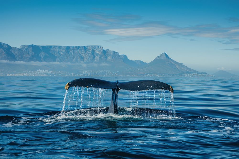 Seascape with blue Whale tail whale jacuzzi animal.