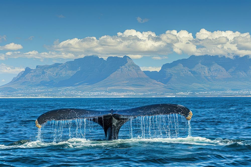 Seascape with blue Whale tail whale outdoors animal.